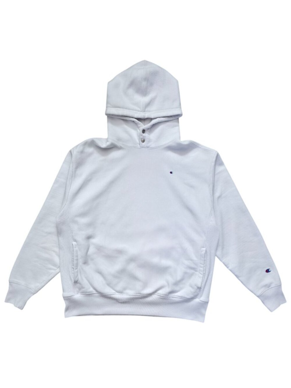 Champion Reverse Weave White Snap Button Pullover Hoodie Sweatshirt Men's XL